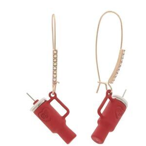 Betsey Johnson Red Tumbler Charm Hoop Earrings with Rhinestones